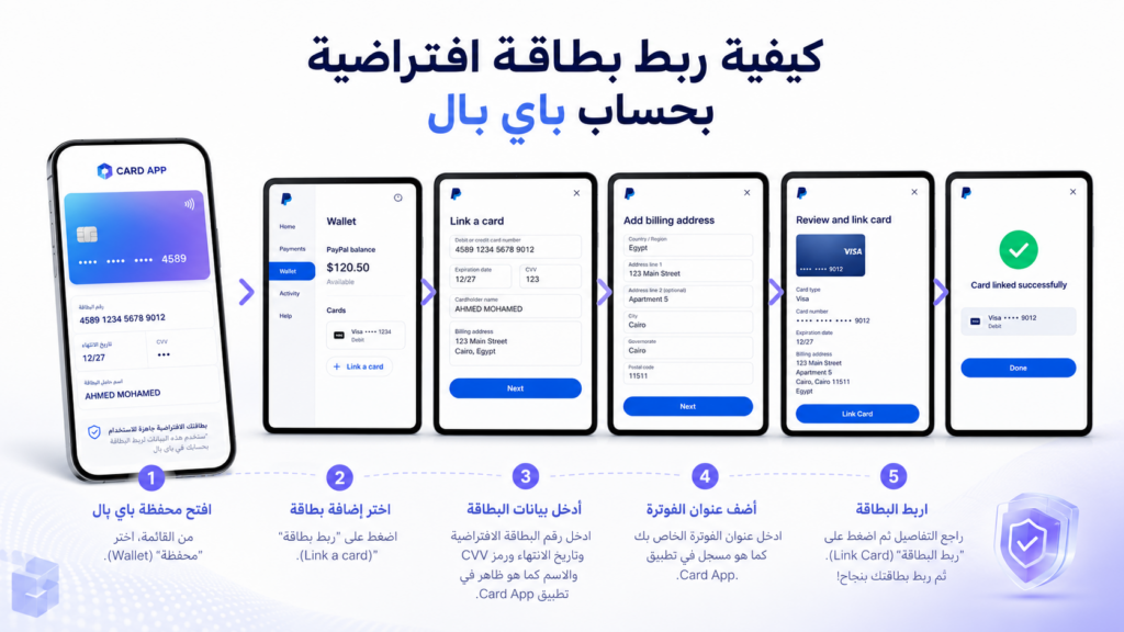 كيفية ربط بطاقة افتراضية بحساب باي بال