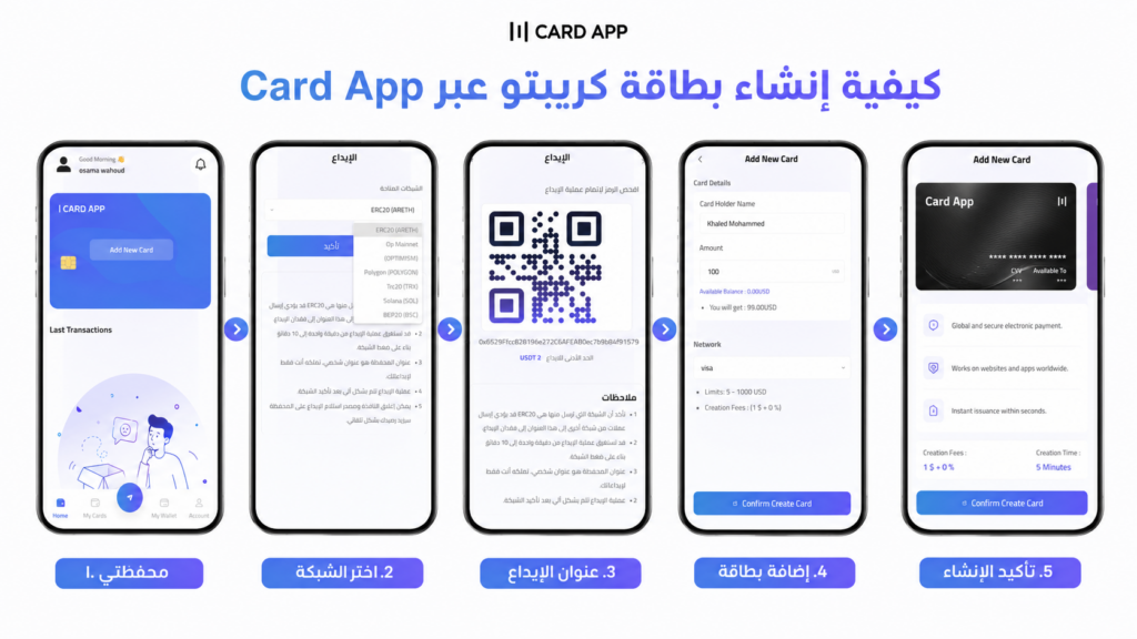 كيفية إنشاء بطاقة كريبتو عبر Card App