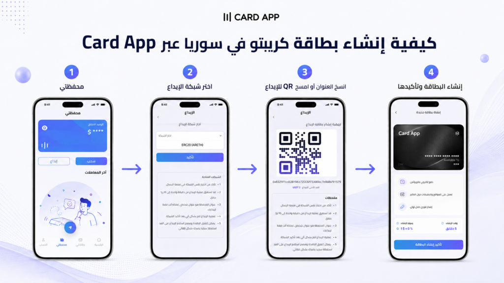 كيفية إنشاء بطاقة كريبتو في سوريا عبر Card App