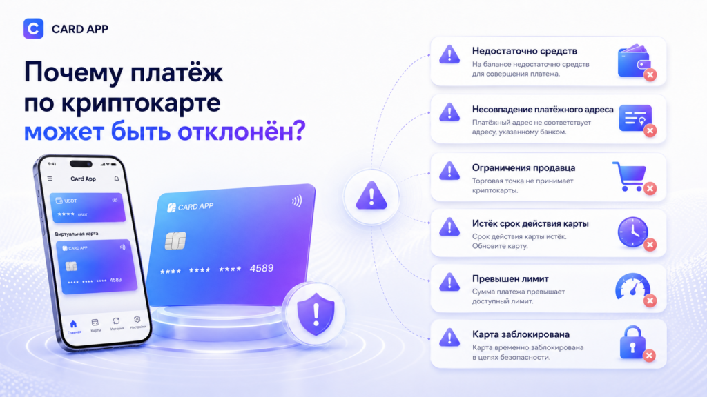 Почему платёж по криптокарте может быть отклонён?