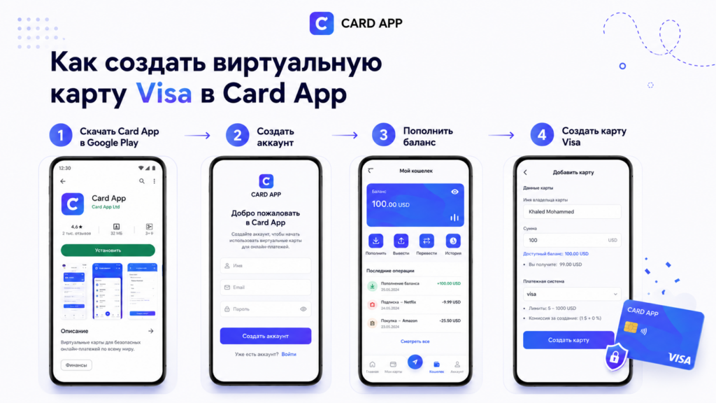 Как создать виртуальную карту Visa в Card App